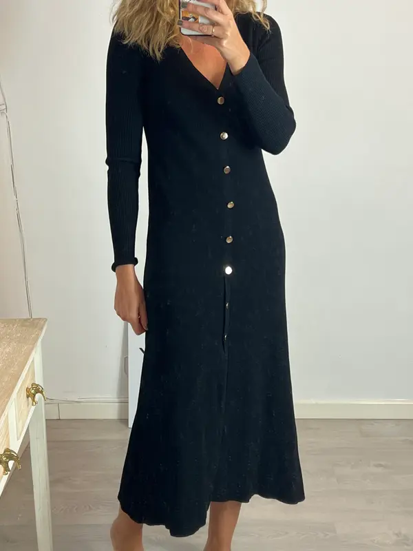 ZARA. Vestido largo canalé botones dorados. T S