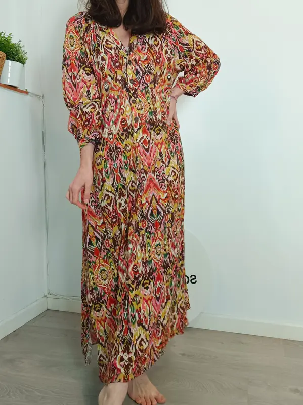 ZARA. Vestido largo estampado colores  T.xs