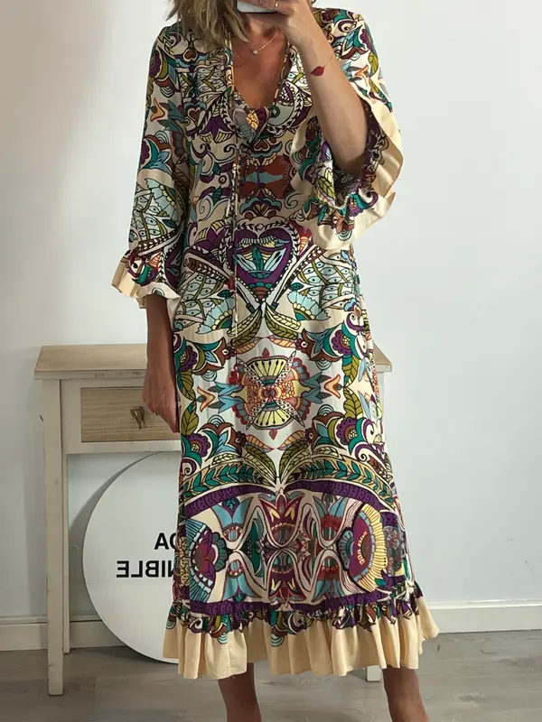 ZARA. Vestido largo estampado estilo túnica. T M