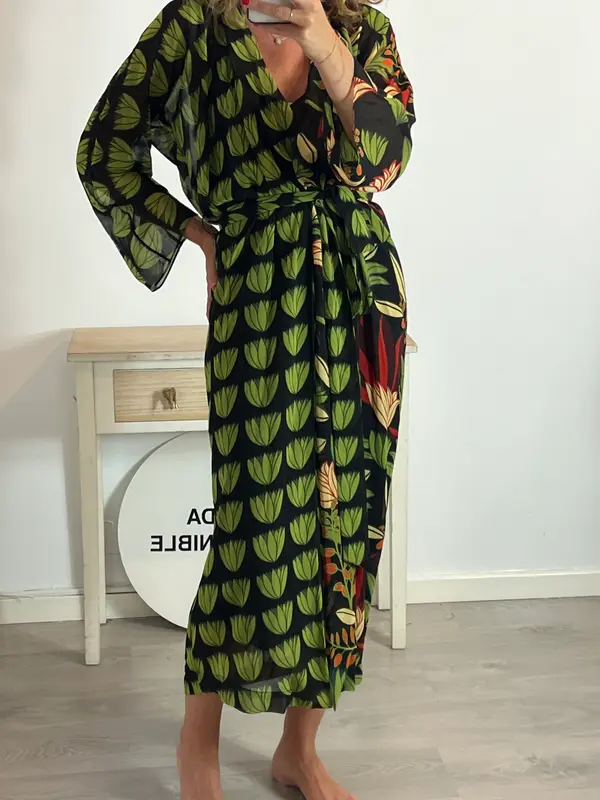 ZARA. Vestido largo estampado tropical. T M