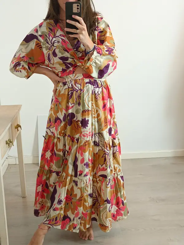 ZARA. Vestido largo flores T.s
