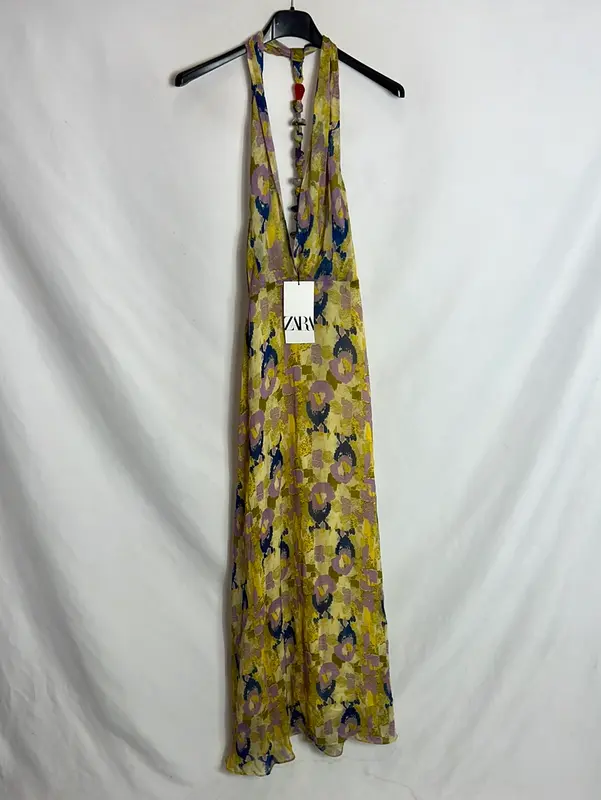 ZARA. Vestido largo gasa estampado detalle espalda. T S