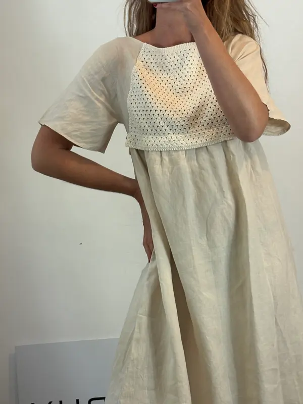 ZARA.Vestido largo lino y crochet