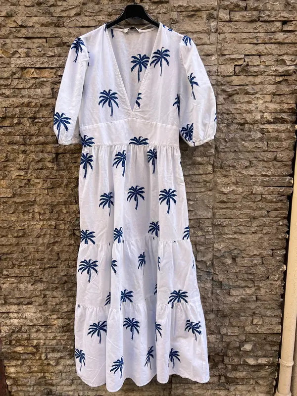 ZARA. Vestido largo mezcla palmeras bordadas. T M