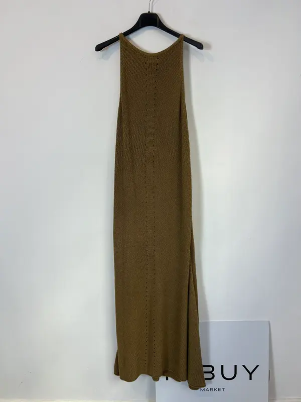 ZARA. Vestido largo punto verde caqui. T L