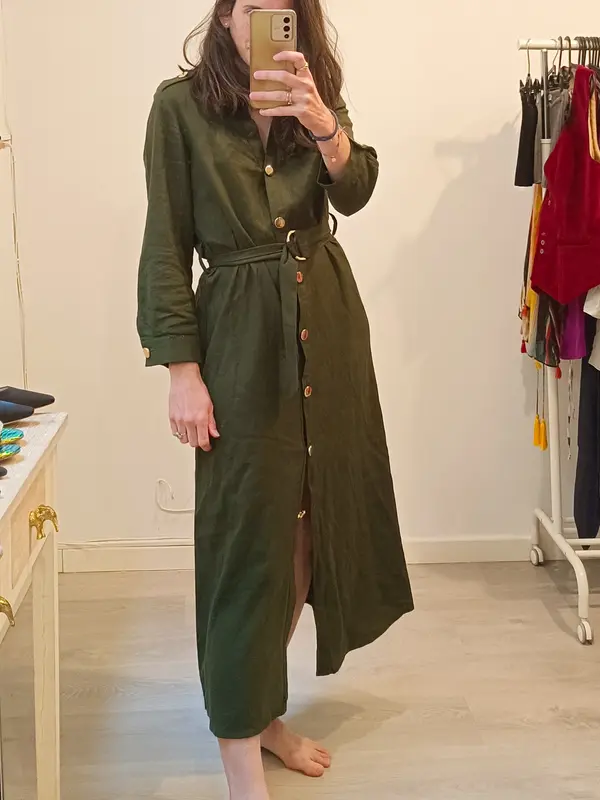 ZARA. Vestido largo verde botones T.xs