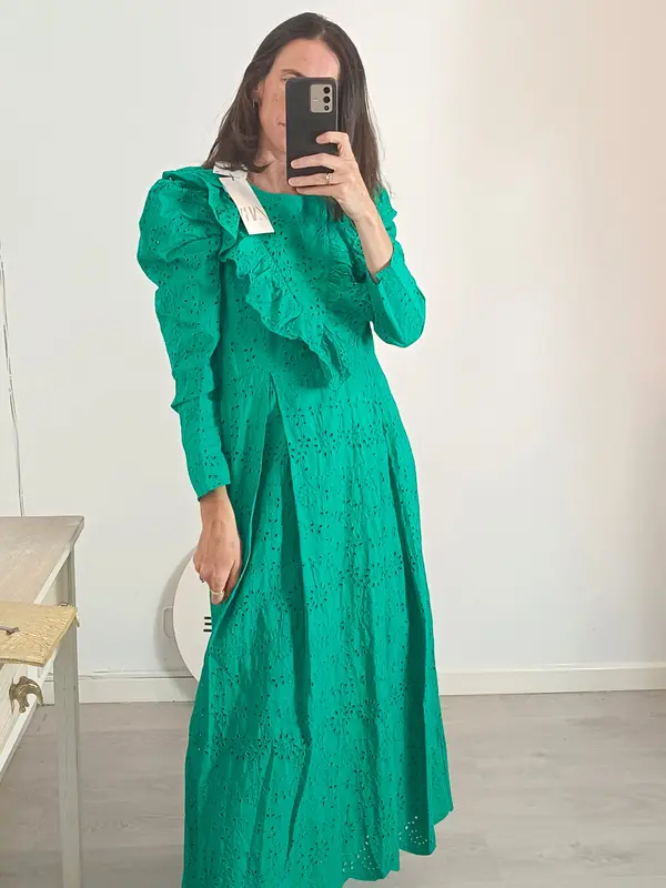 ZARA. Vestido largo verde troquelado  T.s