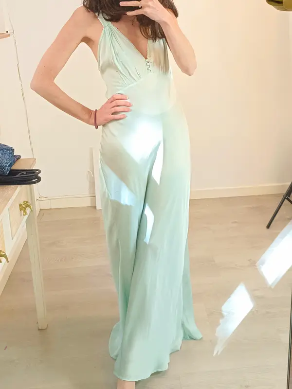 ZARA. Vestido lencero verde agua T.s