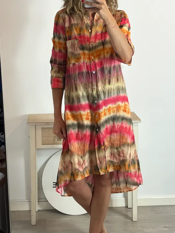 ZARA. Vestido lino camisero colores T L