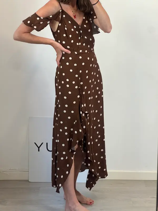 ZARA. Vestido marrón lunares T.s