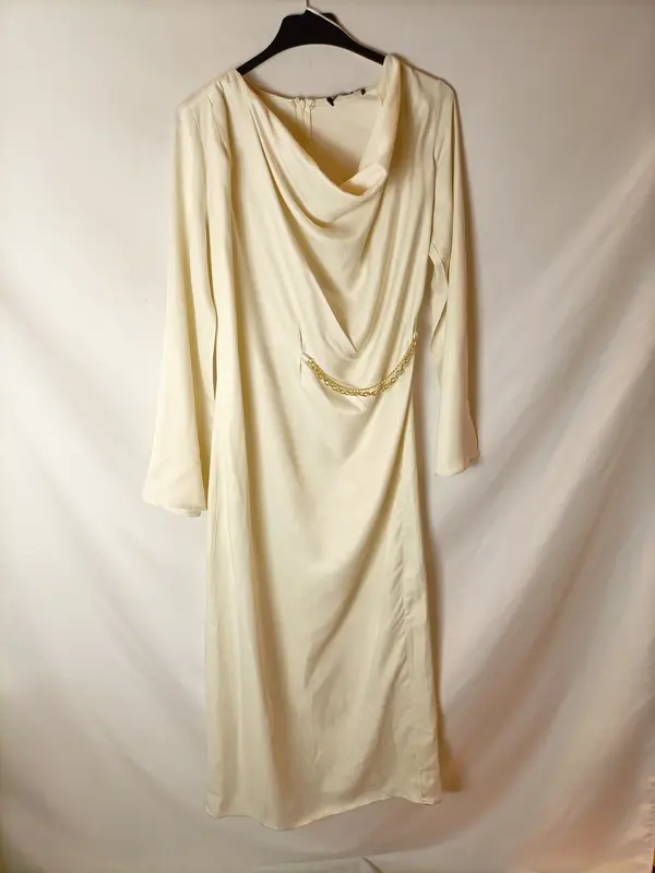 ZARA. Vestido midi beige cadena T.xs