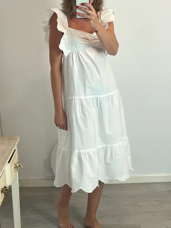 ZARA. Vestido midi blanco troquelado T.m