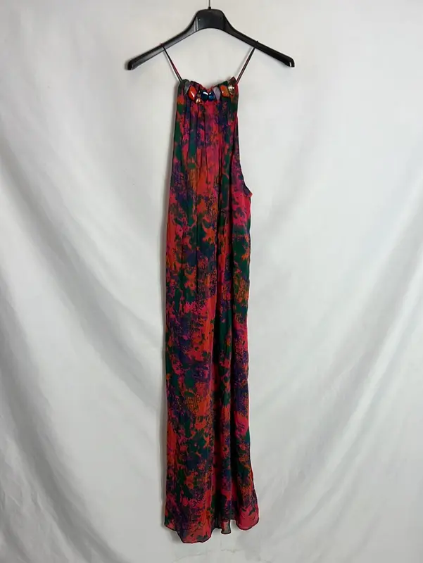 ZARA. Vestido midi gasa estampado cuello halter. T S
