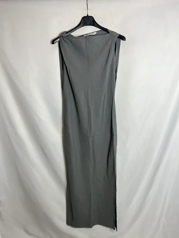 ZARA. Vestido midi gris apertura textura. T XS
