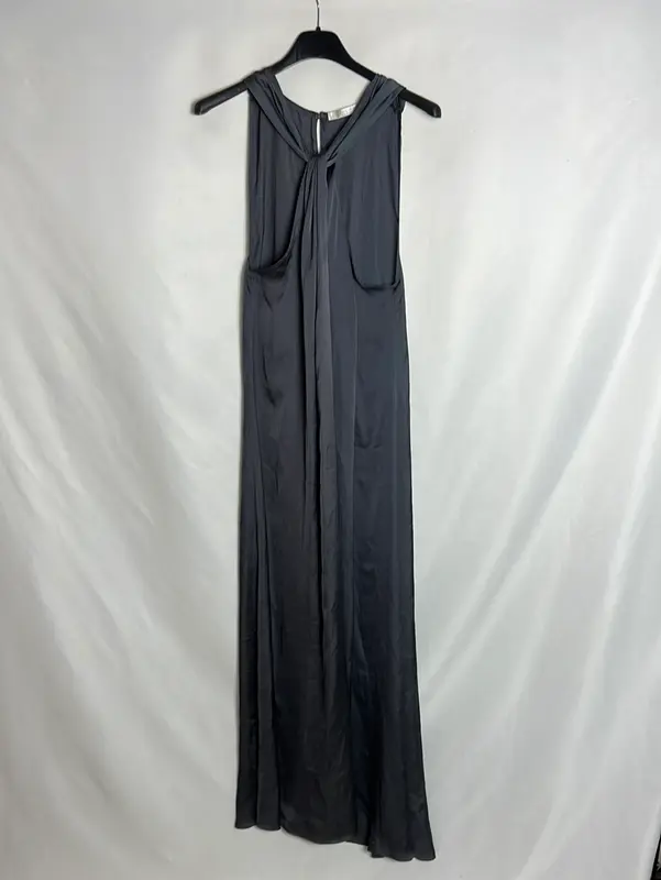 ZARA. Vestido midi gris satinado. T M