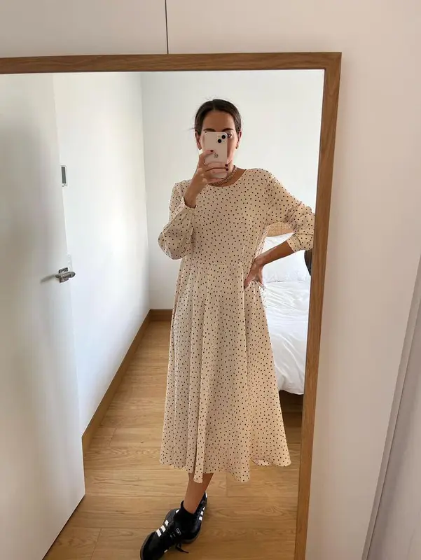 ZARA. Vestido midi lunares T.xs