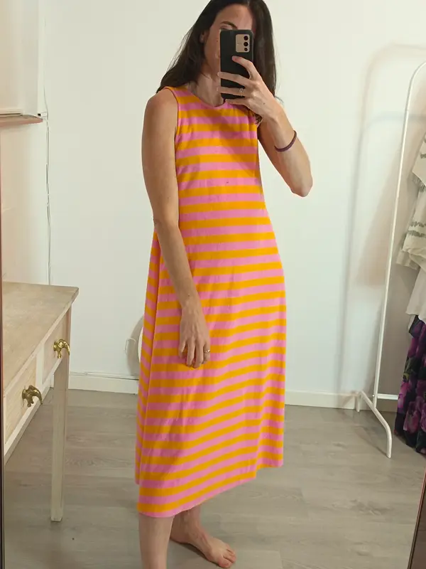ZARA. Vestido midi rayas textura. T M