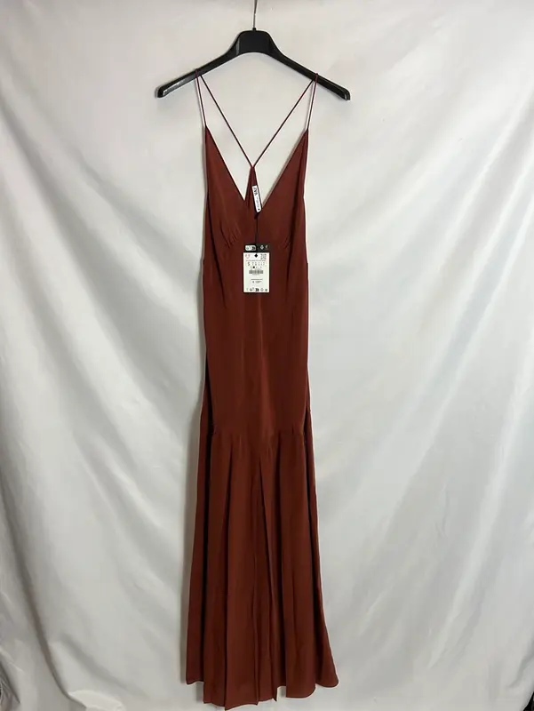 ZARA. Vestido midi seda tablas. T S