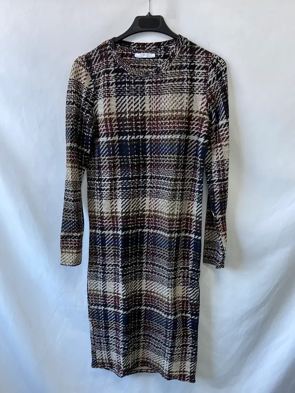 ZARA.Vestido midi textura tonos tierra T.S