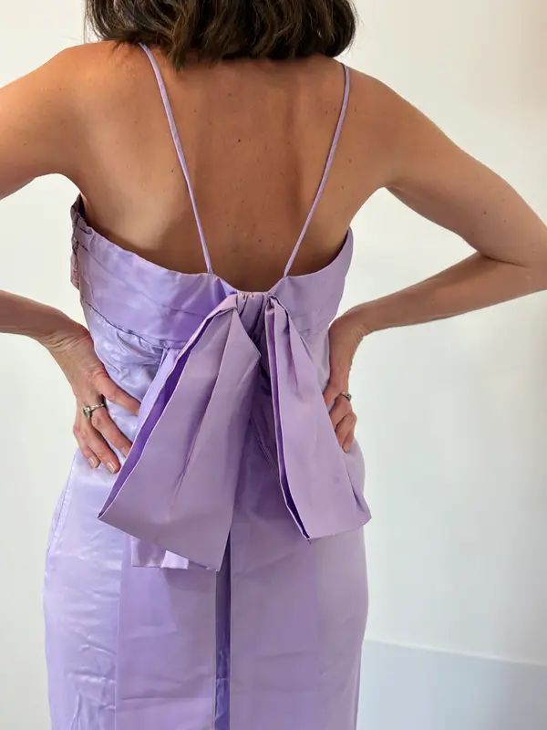 ZARA. Vestido morado doble lazada T.s