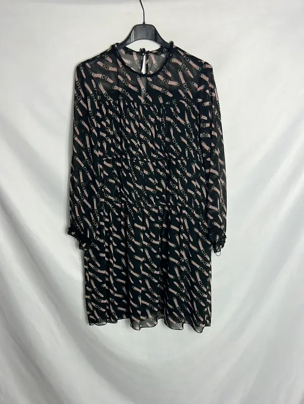 ZARA. Vestido negro fruncidos. T XS