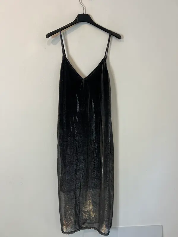ZARA. Vestido plateado hilos T. S