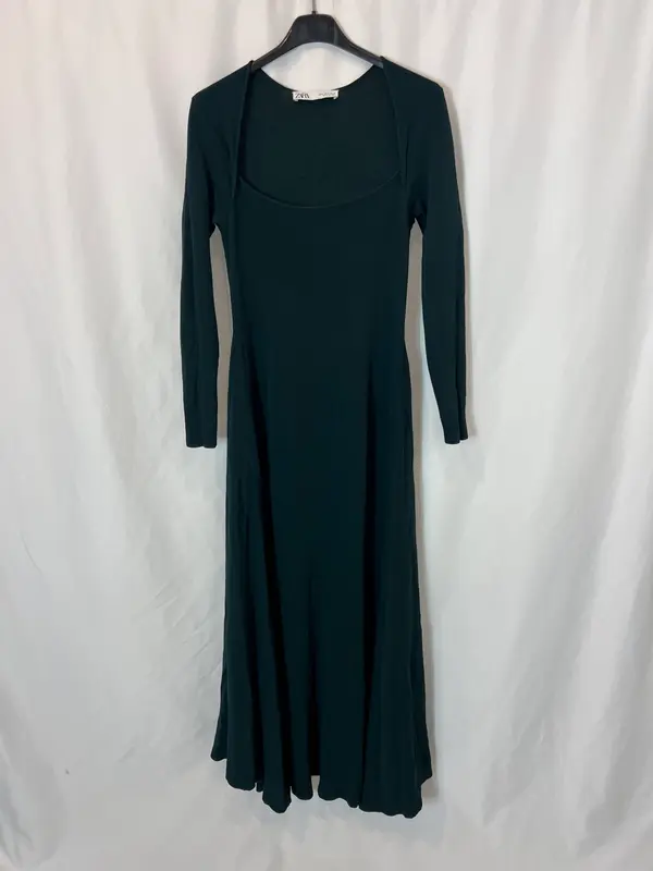 ZARA. Vestido punto verde T.s