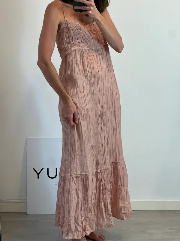 ZARA. Vestido rosa fruncido T.s