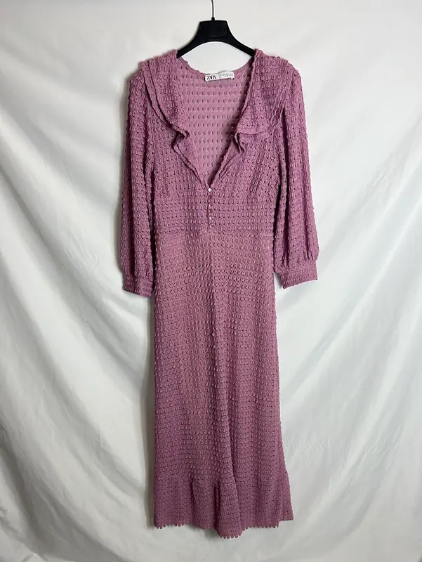 ZARA. Vestido textura malva. T S
