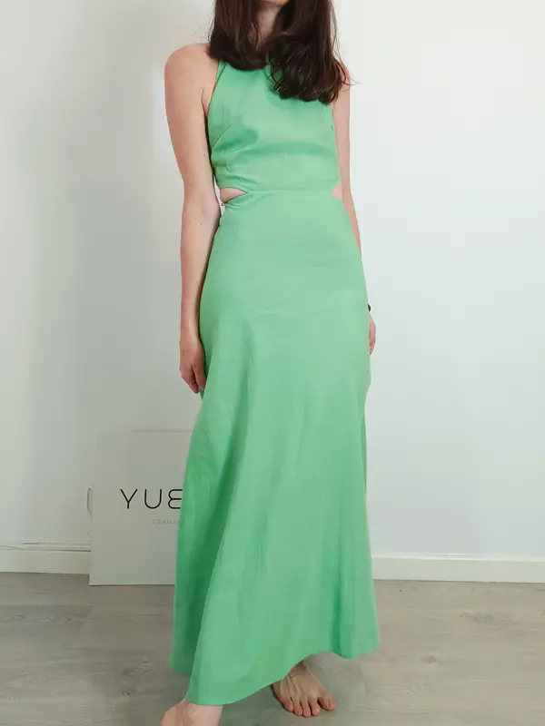 ZARA. Vestido verde lino T.xs