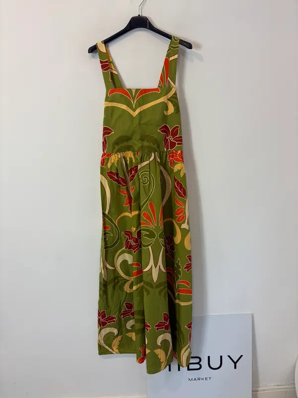 ZARA. Vestido verde midi estamapdo