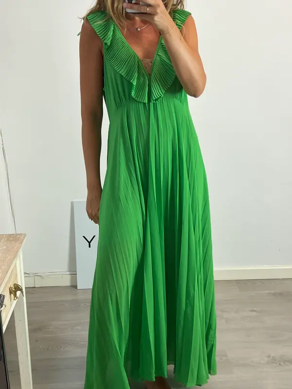 ZARA, Vestido verde plisado T.xl