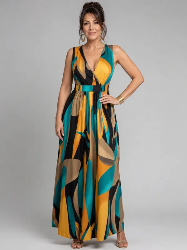Zarela | Sleeveless Maxi Dress with Abstract Print