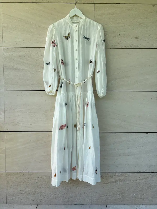 ZIMMERMANN. Vestido camisero de lino bordados insectos