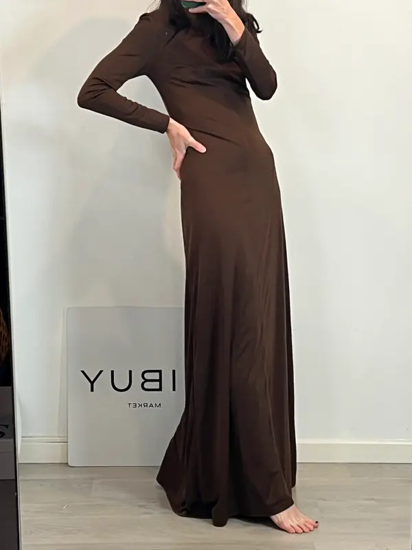 ZOTTIER. Vestido largo marrón semi elástico
